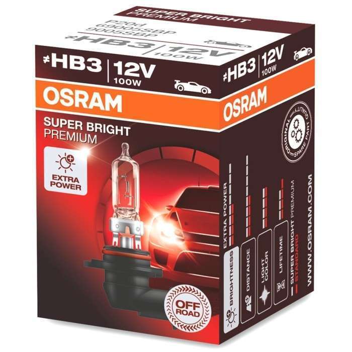 Лампа автомобильная Osram Super Bright Premium, HB3, 12 В, 100 Вт, 69005SBP Лампа автомобильная Osram Super Bright Premium, HB3, 12 В, 100 Вт, 69005SBP