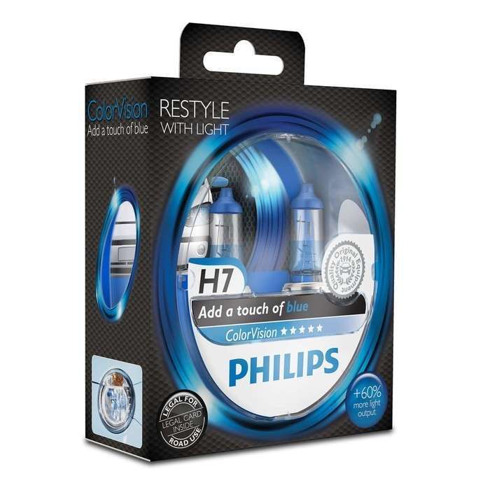 Лампа автомобильная Philips Color Vision, голубой, H7, 12 В, 55 Вт, 2 шт, 12972CVPBS2 Лампа автомобильная Philips Color Vision, голубой, H7, 12 В, 55 Вт, 2 шт, 12972CVPBS2