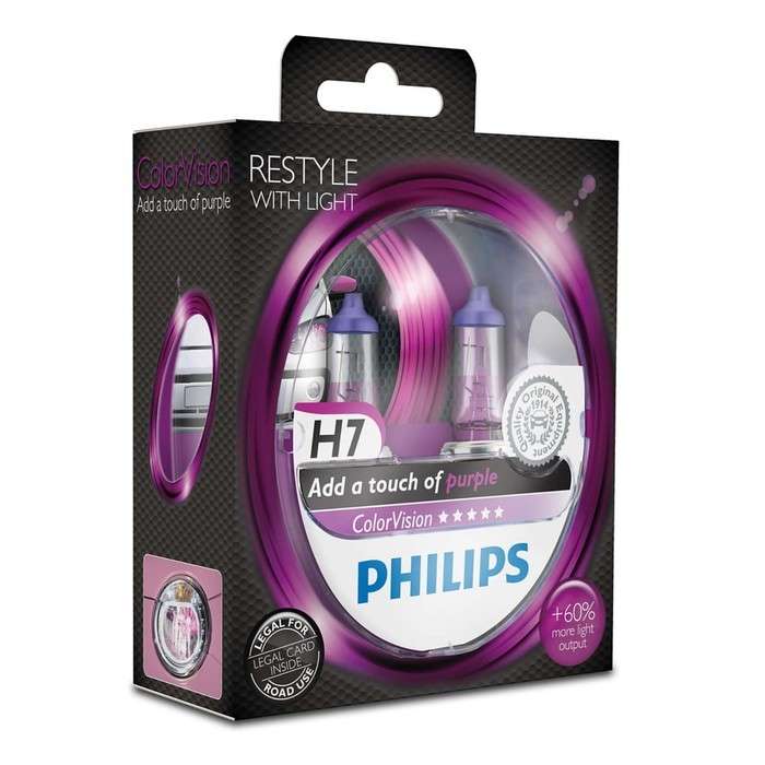Лампа автомобильная Philips Color Vision, розовый, H7, 12 В, 55 Вт, 2 шт, 12972CVPPS2 Лампа автомобильная Philips Color Vision, розовый, H7, 12 В, 55 Вт, 2 шт, 12972CVPPS2